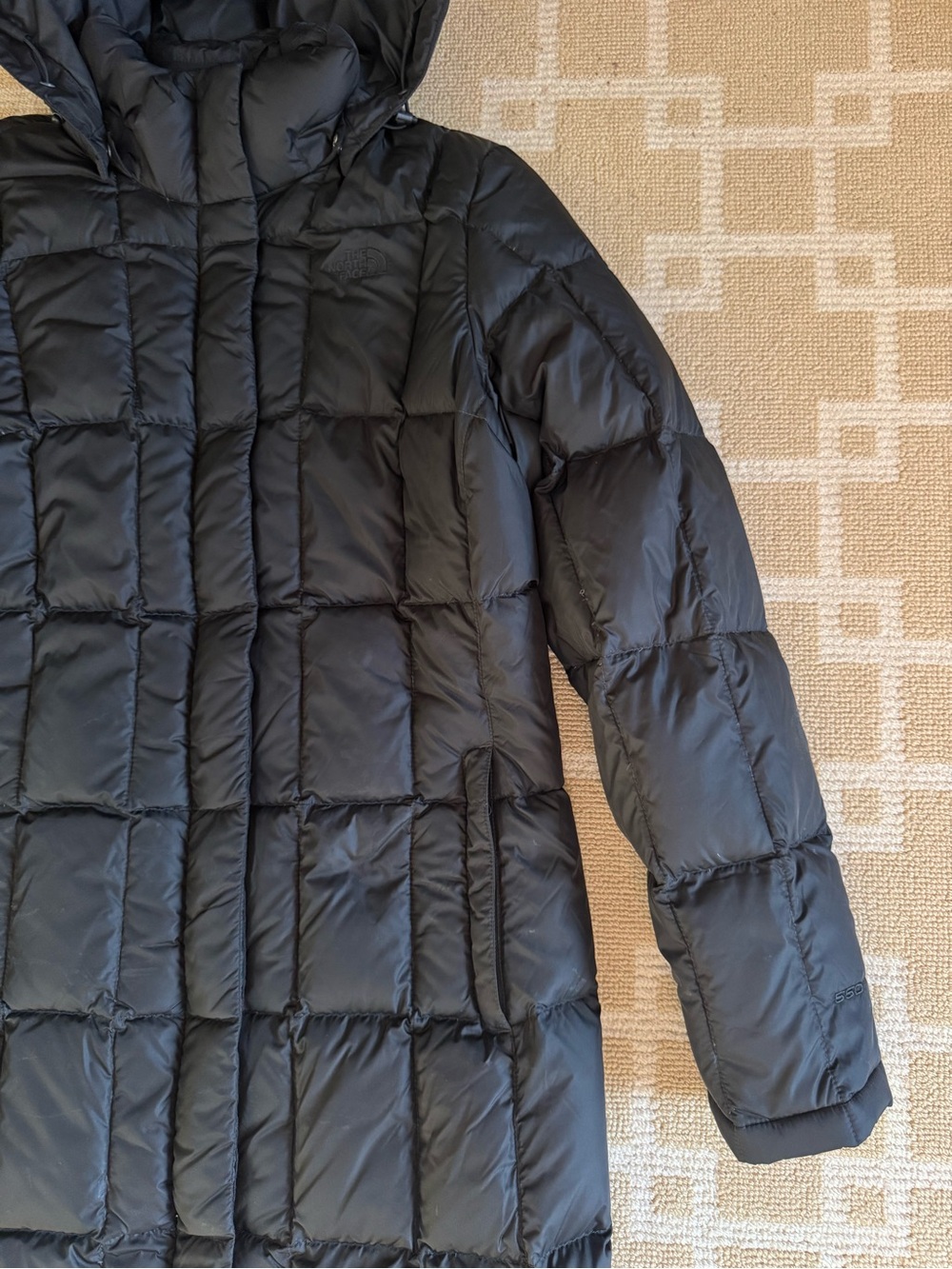 The North Face 550 Goose Down Hooded Long Puffer Parka Winter Coat Black Large - Picture 13 of 16
